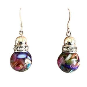 New Mosaic Shell Round Beads .925 Sterling Silver Hook Earrings Item #342